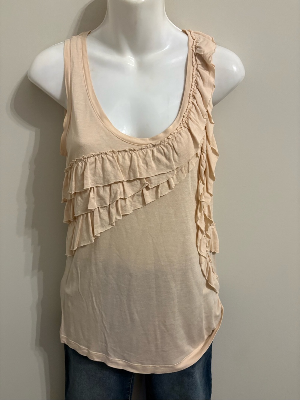 LOFT Peach Ruffle Scoop Neck Tank